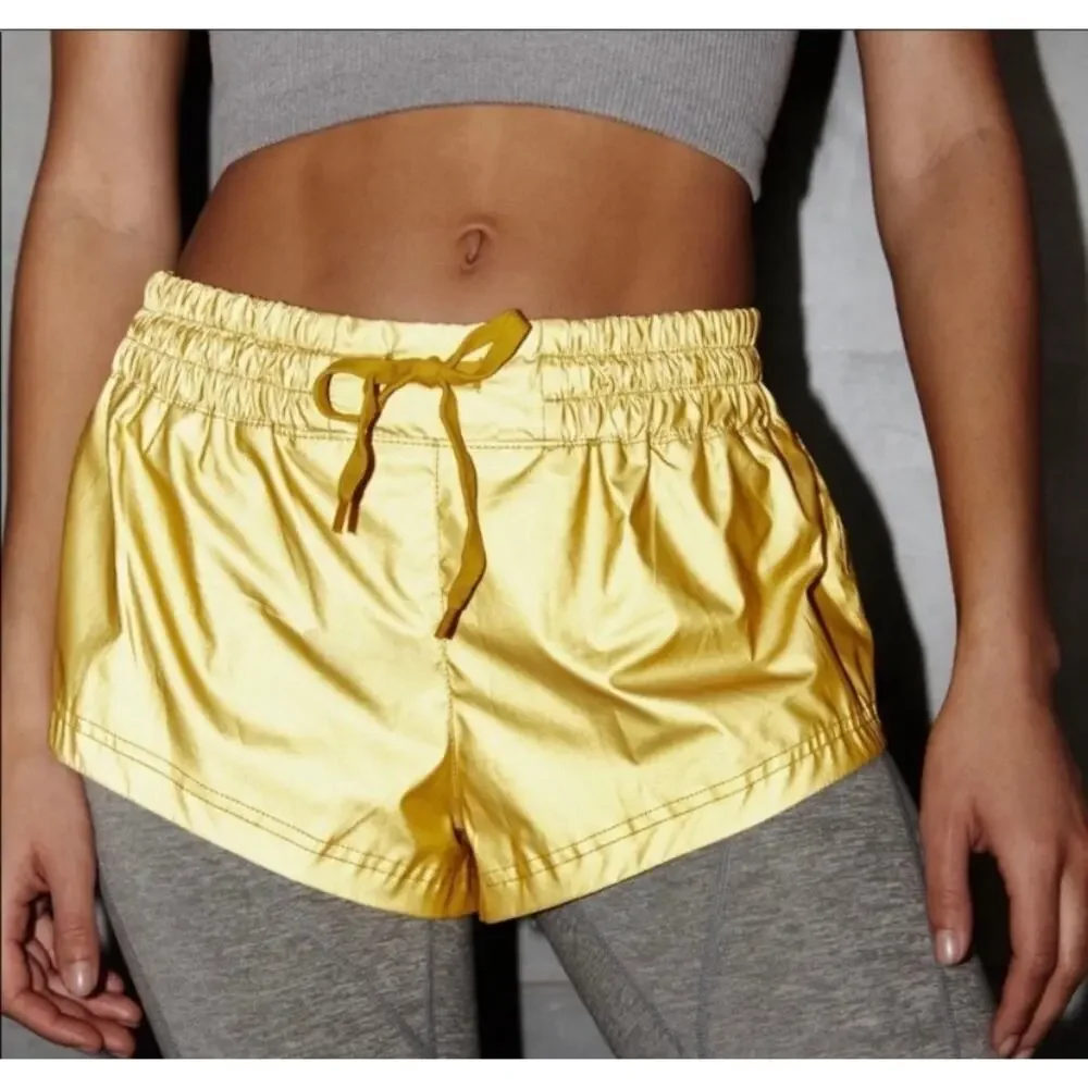NEW $68 Free People FP Movement Moonlight Reflective Running Shorts Yellow SZ S‎ - Picture 4 of 13